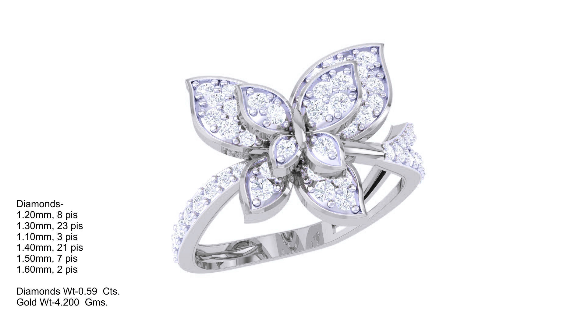 Butterfly High Jewelry Diamond Cocktail Ring 3dm stl obj renders 3D print model_2