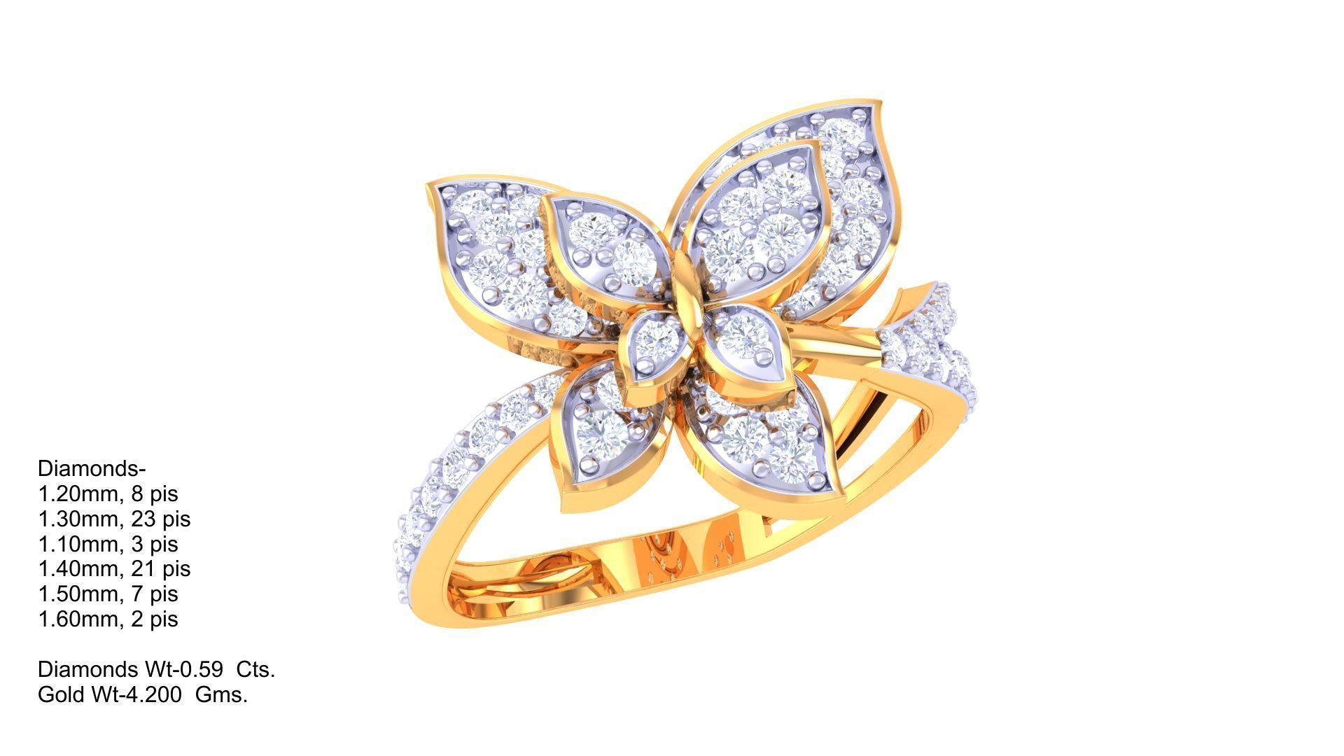 Butterfly High Jewelry Diamond Cocktail Ring 3dm stl obj renders 3D print model_1