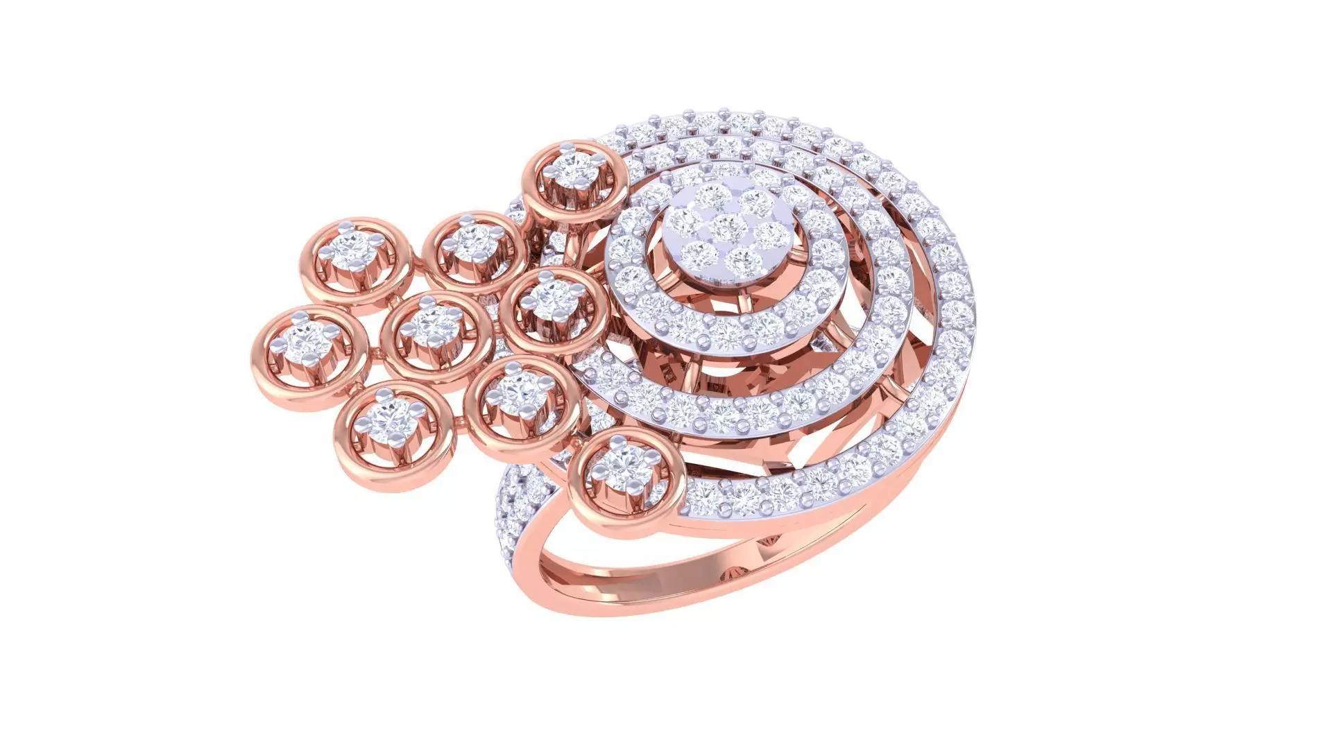 Asteroids on Planet High Jewelry Diamond Cocktail Ring 3dm stl 3D print model_0