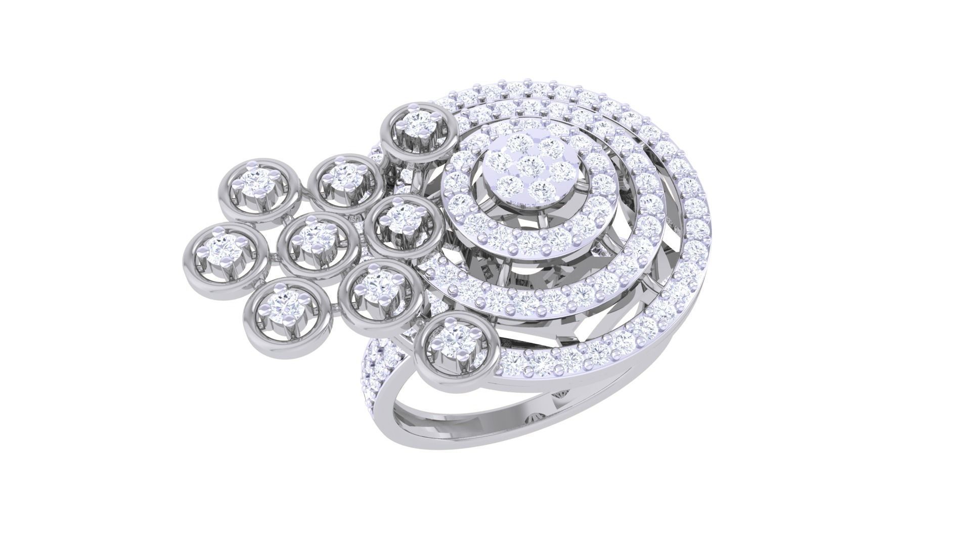 Asteroids on Planet High Jewelry Diamond Cocktail Ring 3dm stl 3D print model_5