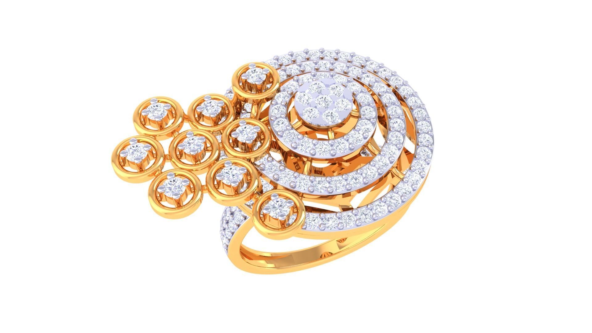 Asteroids on Planet High Jewelry Diamond Cocktail Ring 3dm stl 3D print model_4