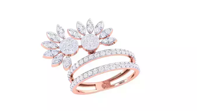 Flower on Wire High Jewelry Diamond Cocktail Ring 3dm stl obj
