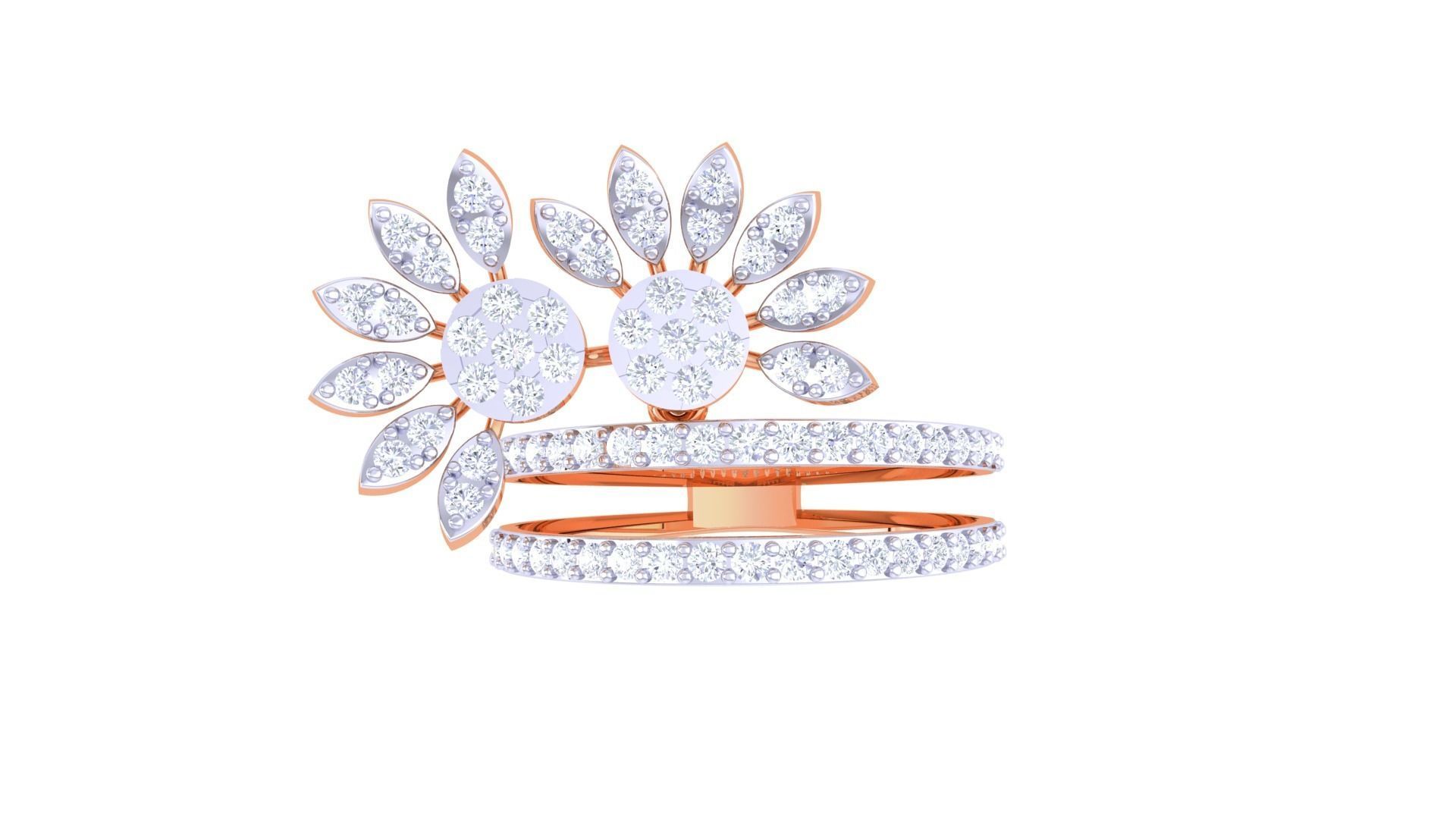 Flower on Wire High Jewelry Diamond Cocktail Ring 3dm stl obj 3D print model_8