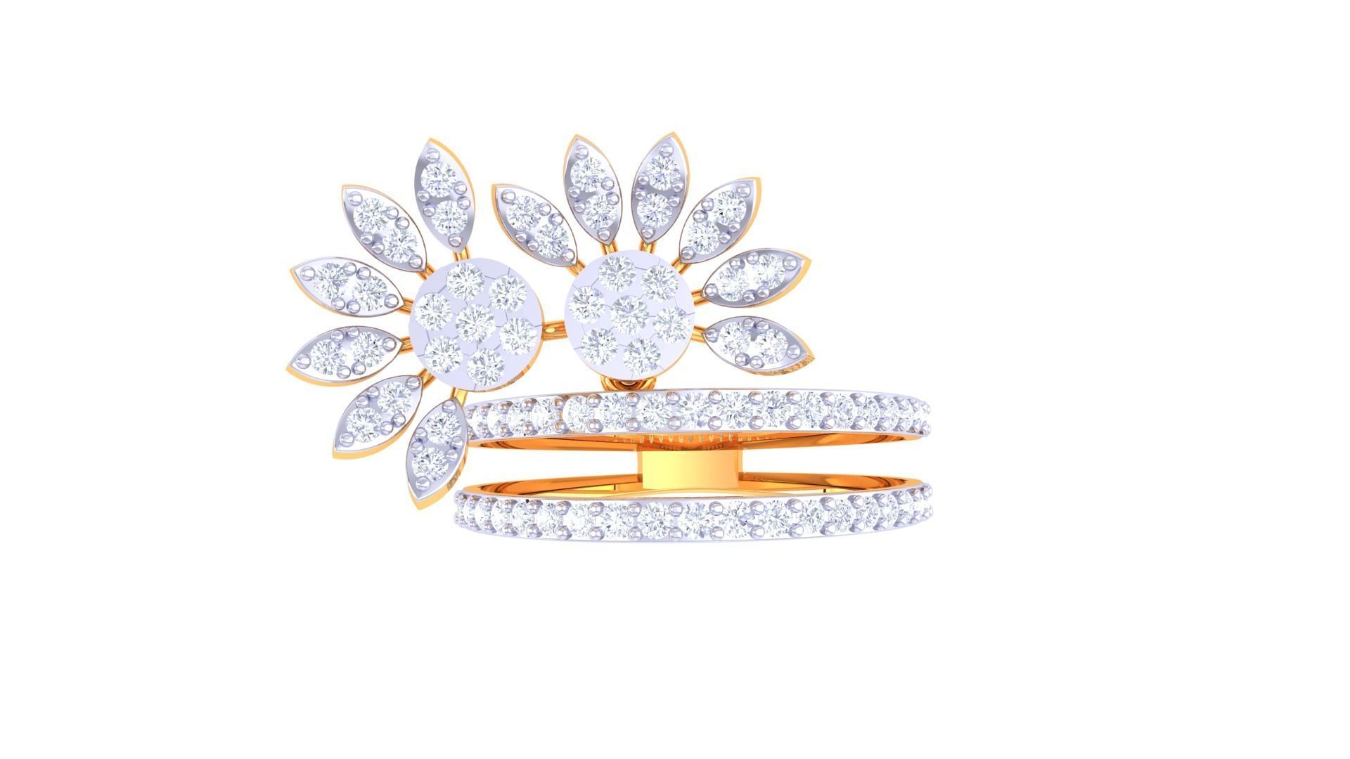 Flower on Wire High Jewelry Diamond Cocktail Ring 3dm stl obj 3D print model_9