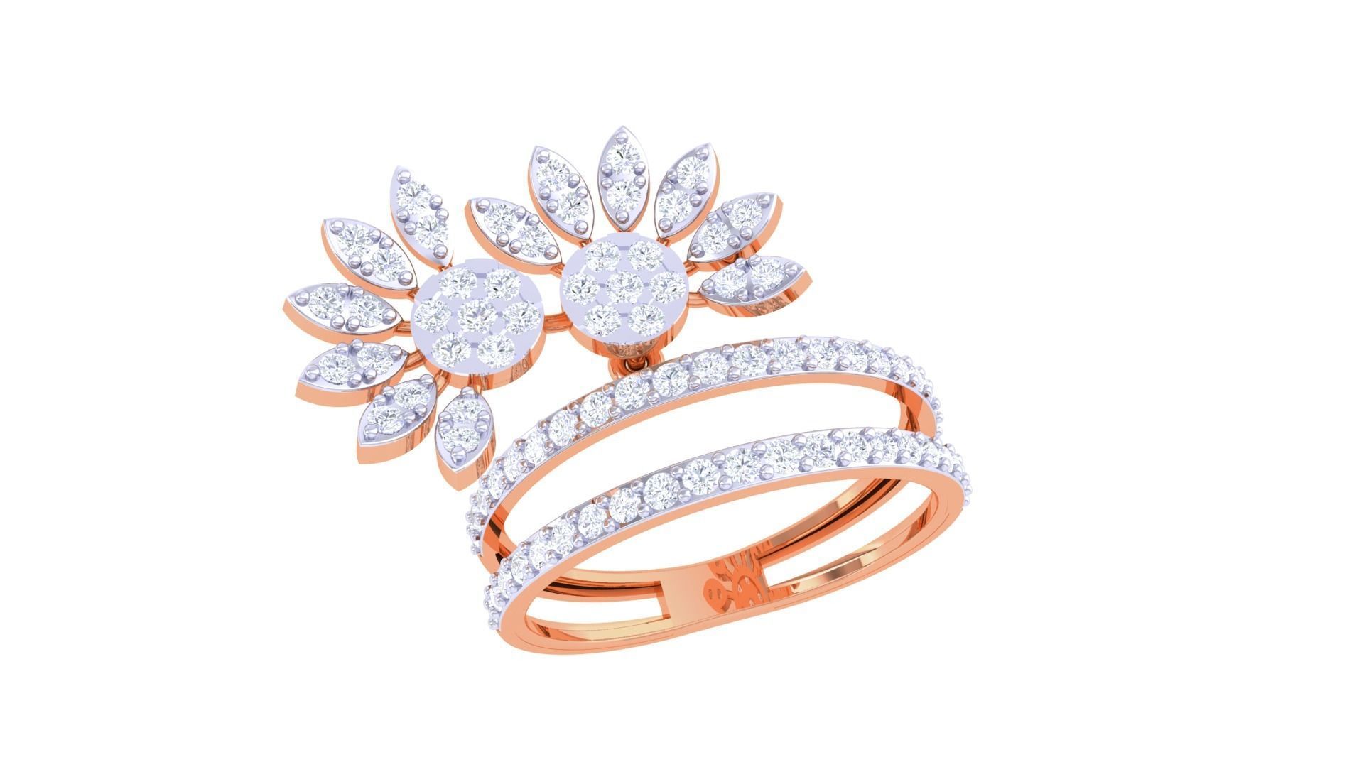 Flower on Wire High Jewelry Diamond Cocktail Ring 3dm stl obj 3D print model_5