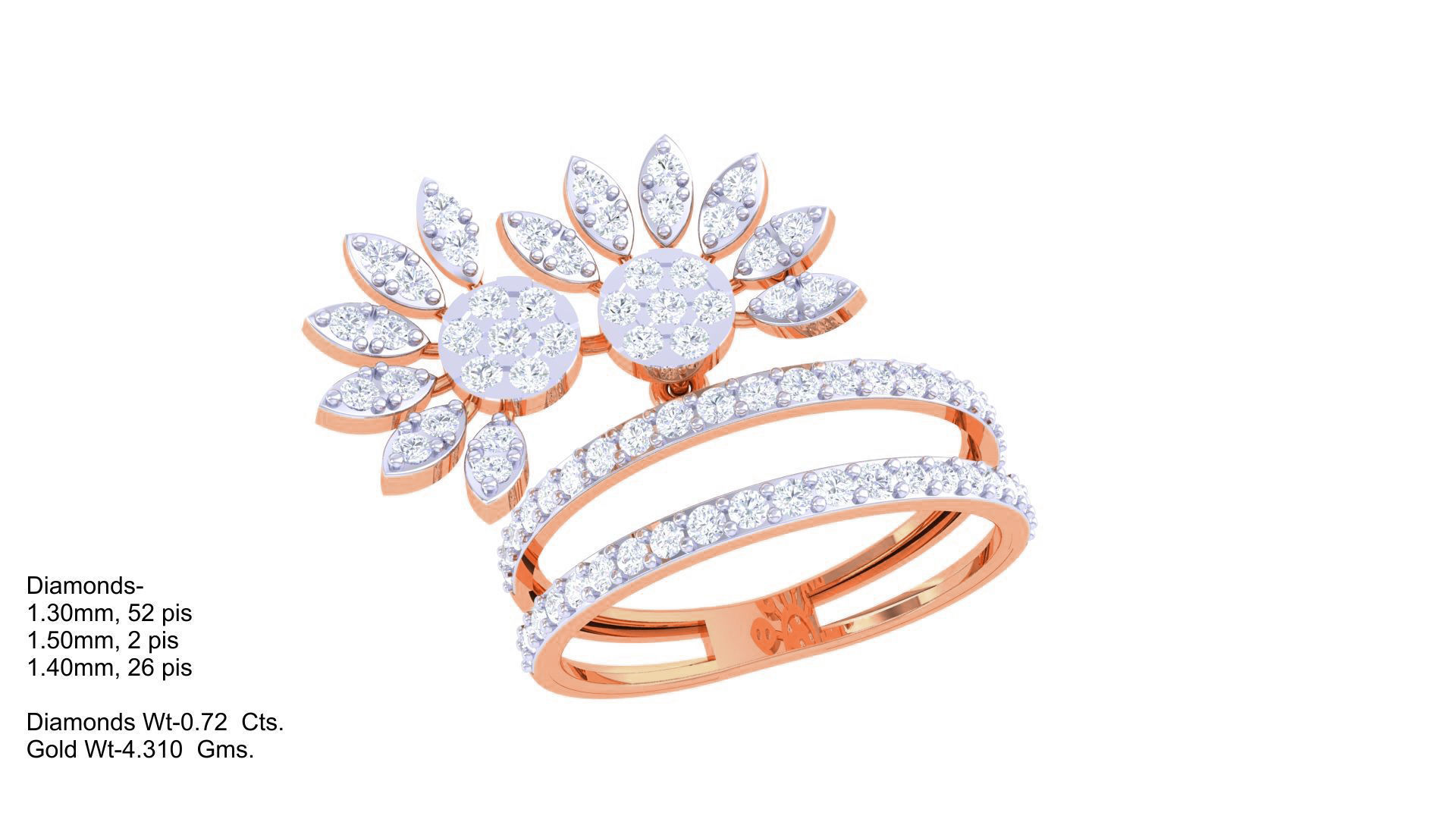 Flower on Wire High Jewelry Diamond Cocktail Ring 3dm stl obj 3D print model_2