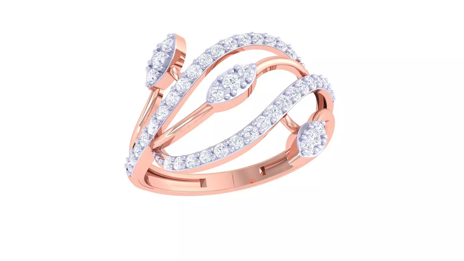 Wire High Jewelry Diamond Cocktail Ring 3dm stl obj renders 3D print model