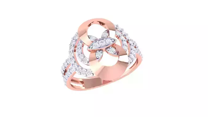 Flower High Jewelry Diamond Cocktail Ring 3dm stl obj renders
