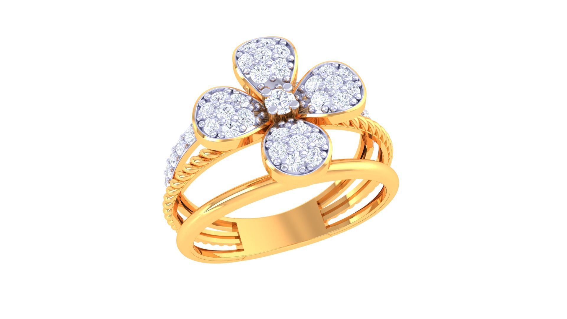 Twisted Flower Wire High Jewelry Diamond Cocktail Ring 3dm stl  3D print model_5