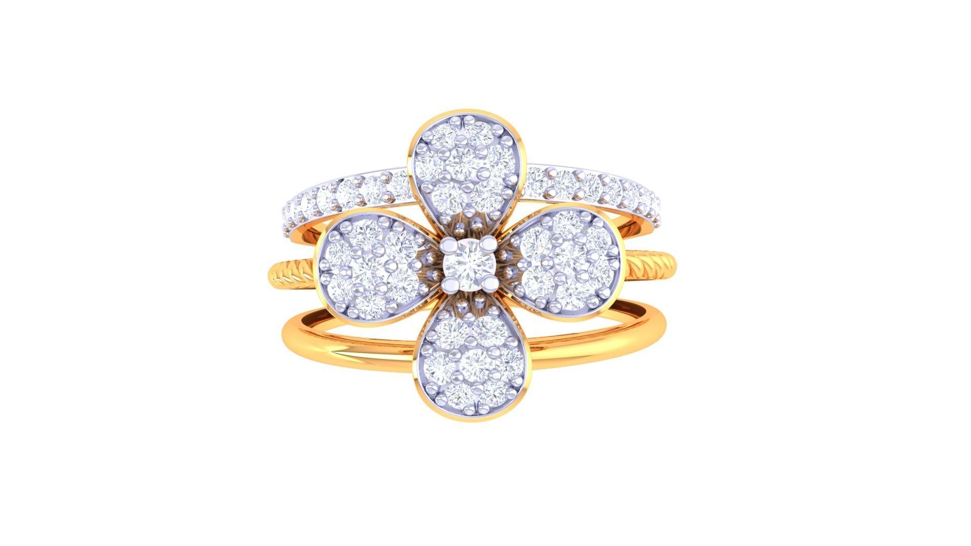 Twisted Flower Wire High Jewelry Diamond Cocktail Ring 3dm stl  3D print model_7