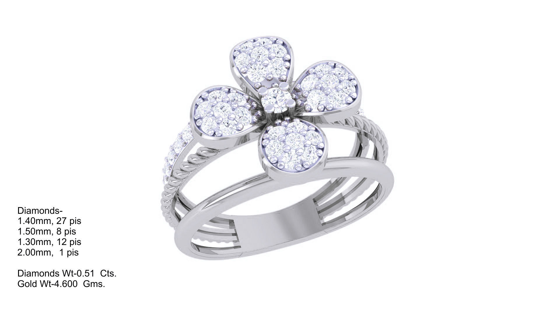 Twisted Flower Wire High Jewelry Diamond Cocktail Ring 3dm stl  3D print model_2