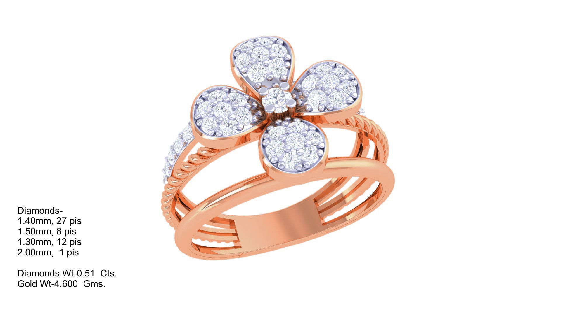 Twisted Flower Wire High Jewelry Diamond Cocktail Ring 3dm stl  3D print model_3