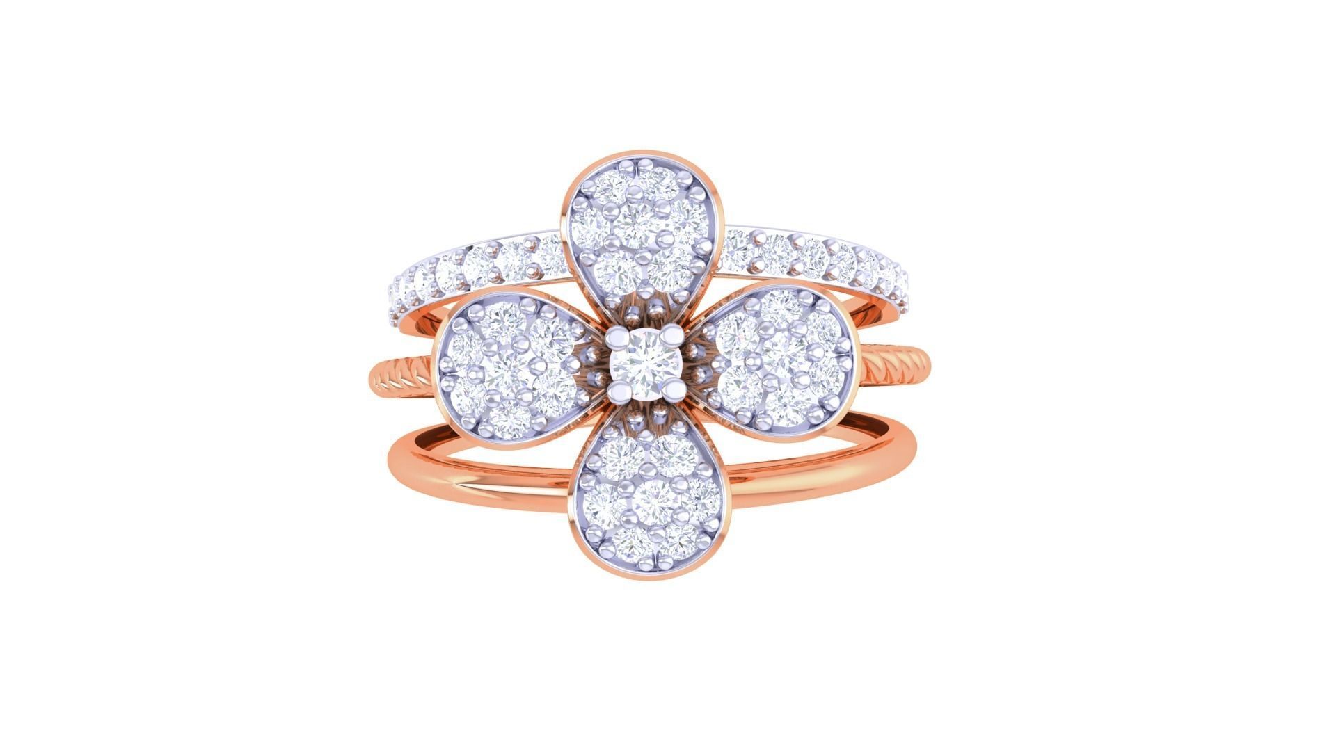 Twisted Flower Wire High Jewelry Diamond Cocktail Ring 3dm stl  3D print model_8