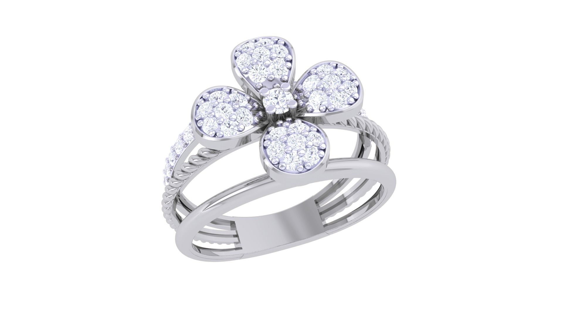 Twisted Flower Wire High Jewelry Diamond Cocktail Ring 3dm stl  3D print model_4