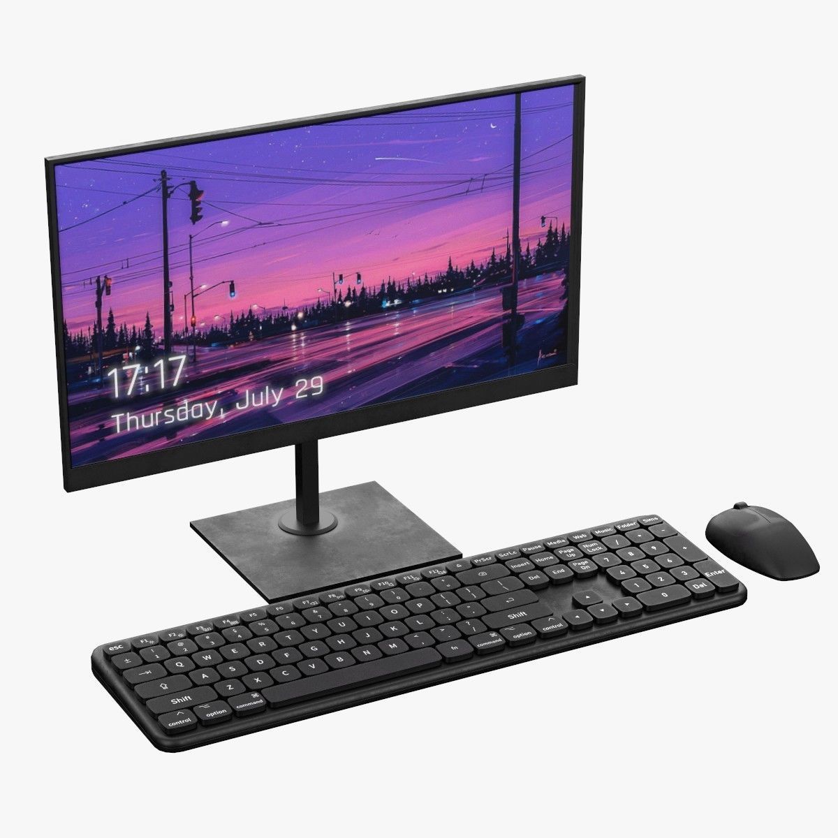 Wireles Computer Set Keyboard Mouse Monitor Black Version 3D model_22