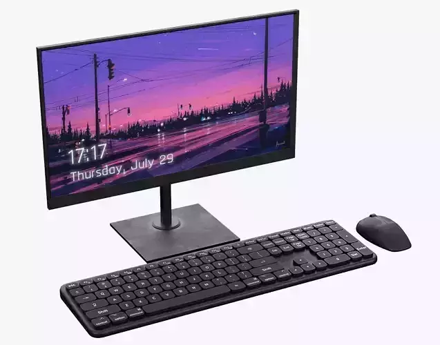 Wireles Computer Set Keyboard Mouse Monitor Black Version 3D model