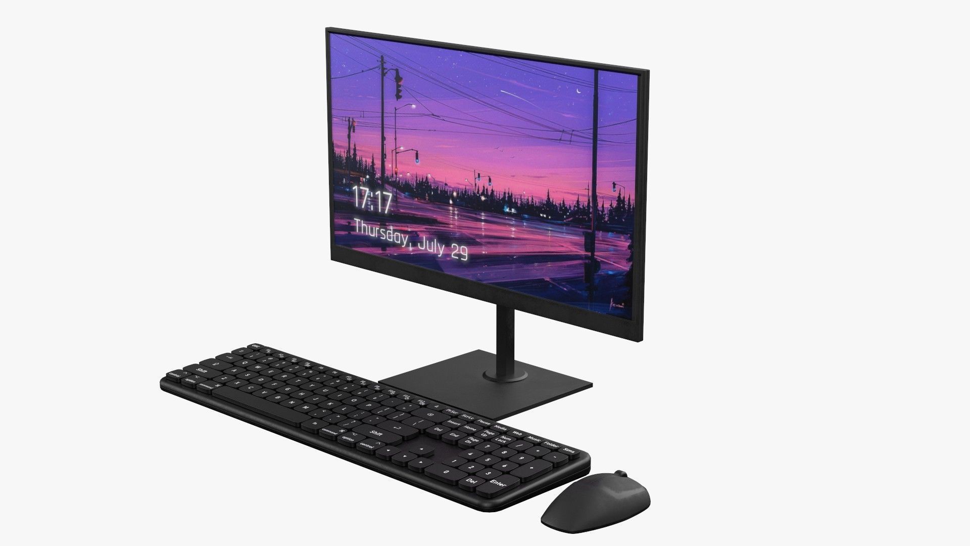 Wireles Computer Set Keyboard Mouse Monitor Black Version 3D model_2