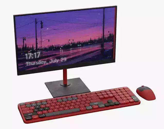 Wireles Computer Set Keyboard Mouse Monitor Berry Red Version