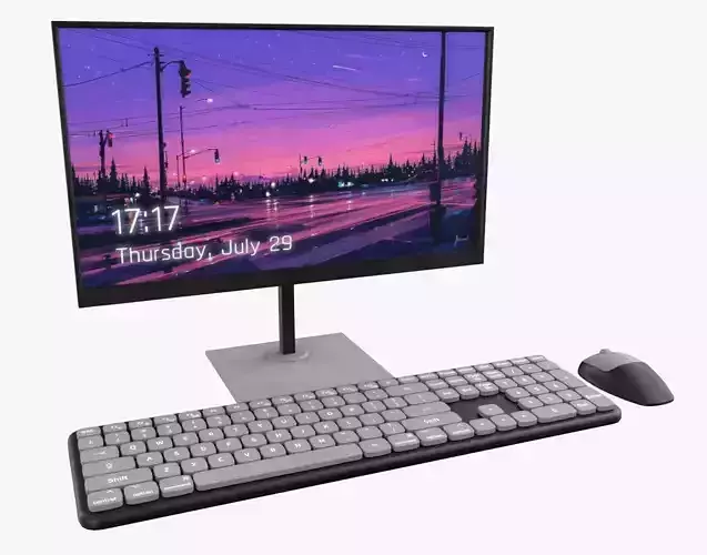 Wireles Computer Set Keyboard Mouse Monitor Black-White Version 3D model