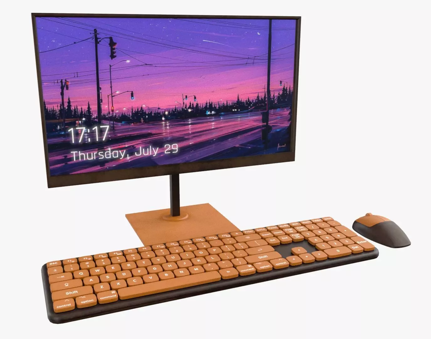 Wireles Computer Set Keyboard Mouse Monitor Cafe Noir Version 3D model