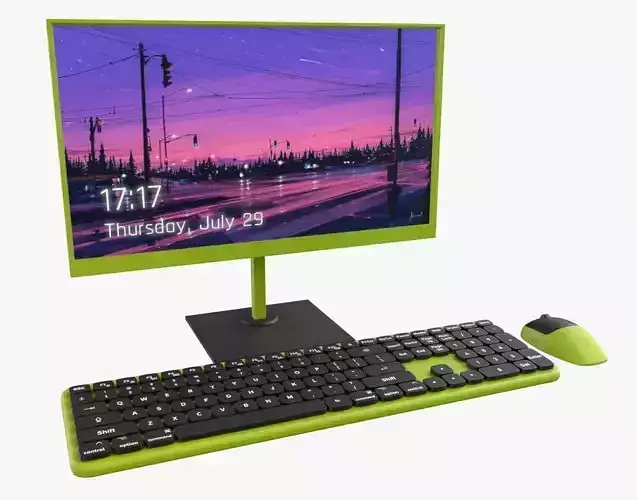 Wireles Computer Set Keyboard Mouse Monitor Green-Black Version