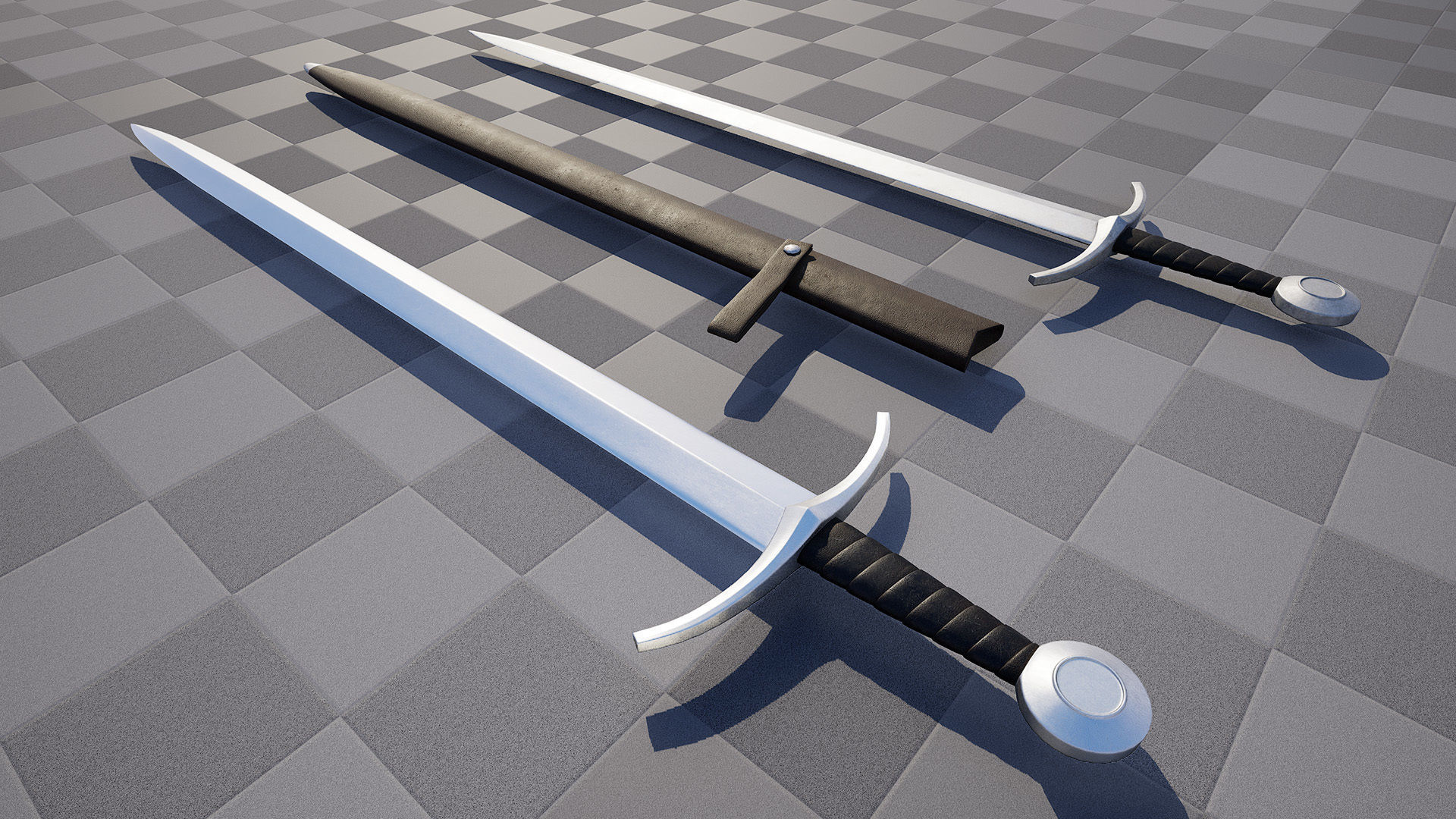 3D model Medieval Sword 04 low poly plus old texture and sheath UE VR ...