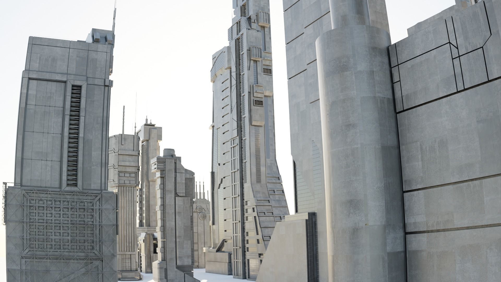 Scifi Building Textured Asset set 3D model_3