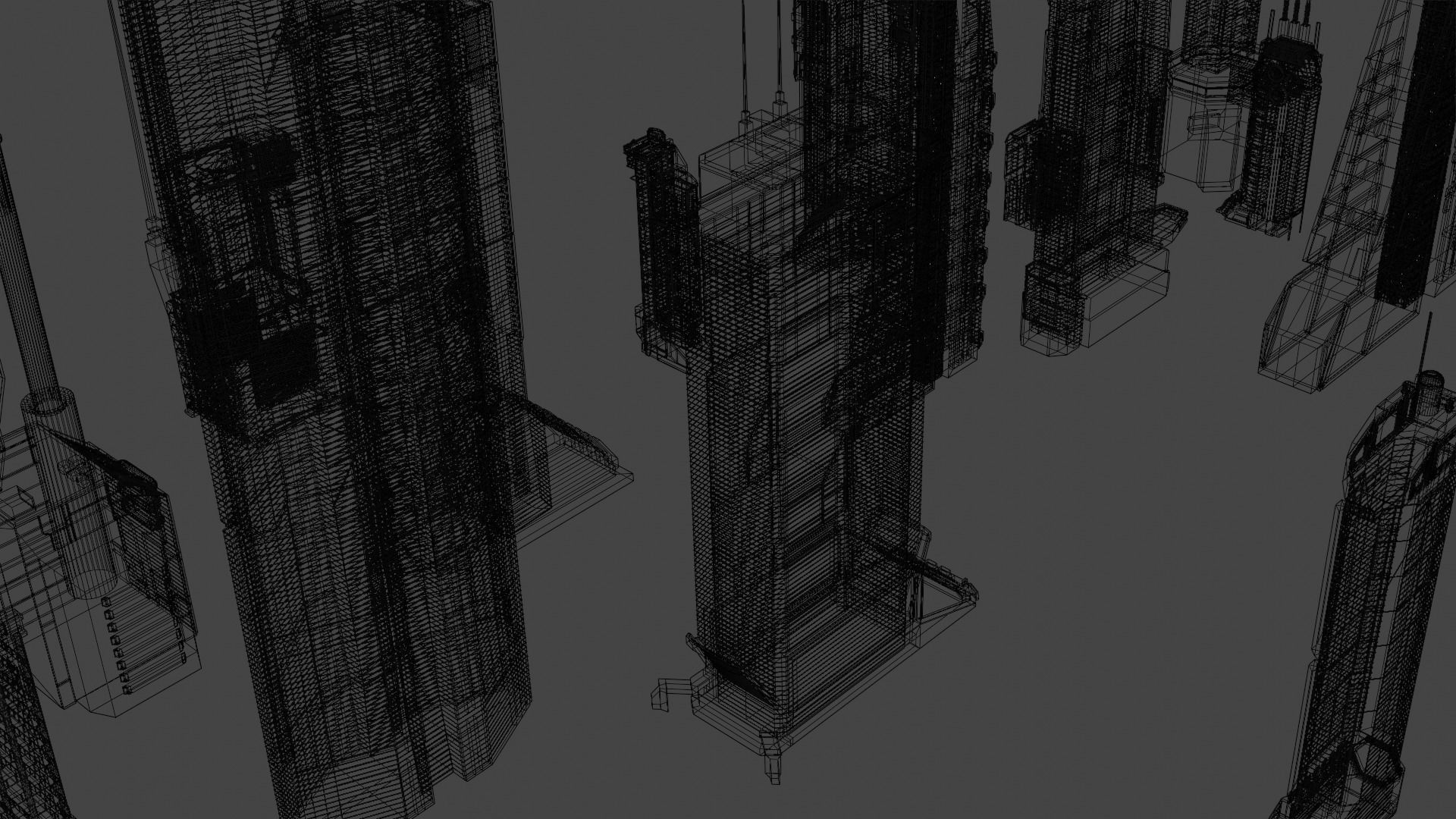 Scifi Building Textured Asset set 3D model_5