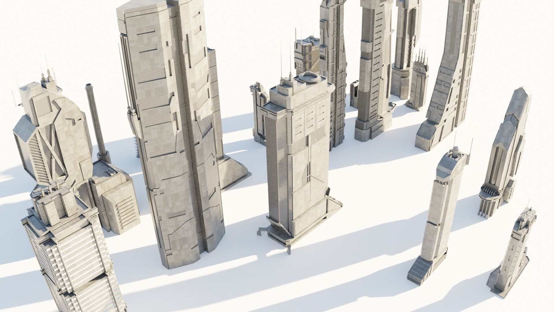 Scifi Building Textured Asset set 3D model_4