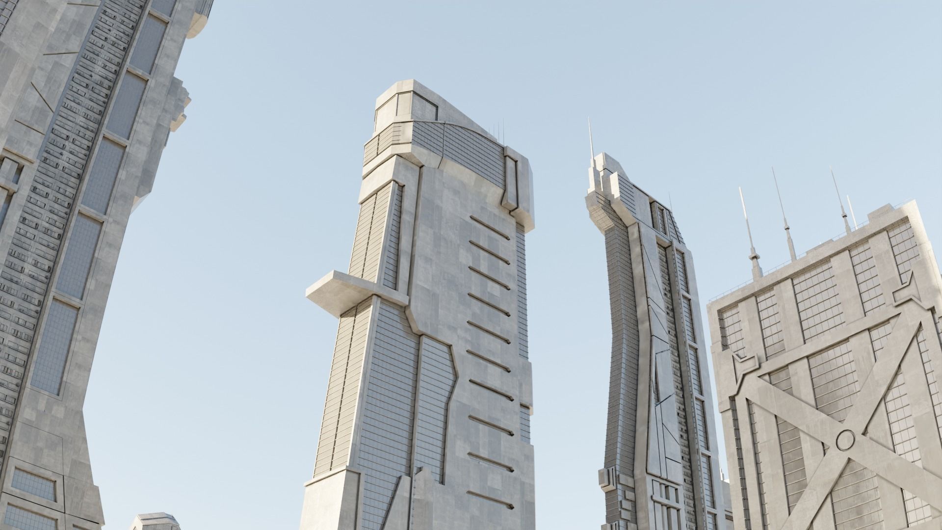 Scifi Building Textured Asset set 3D model_2