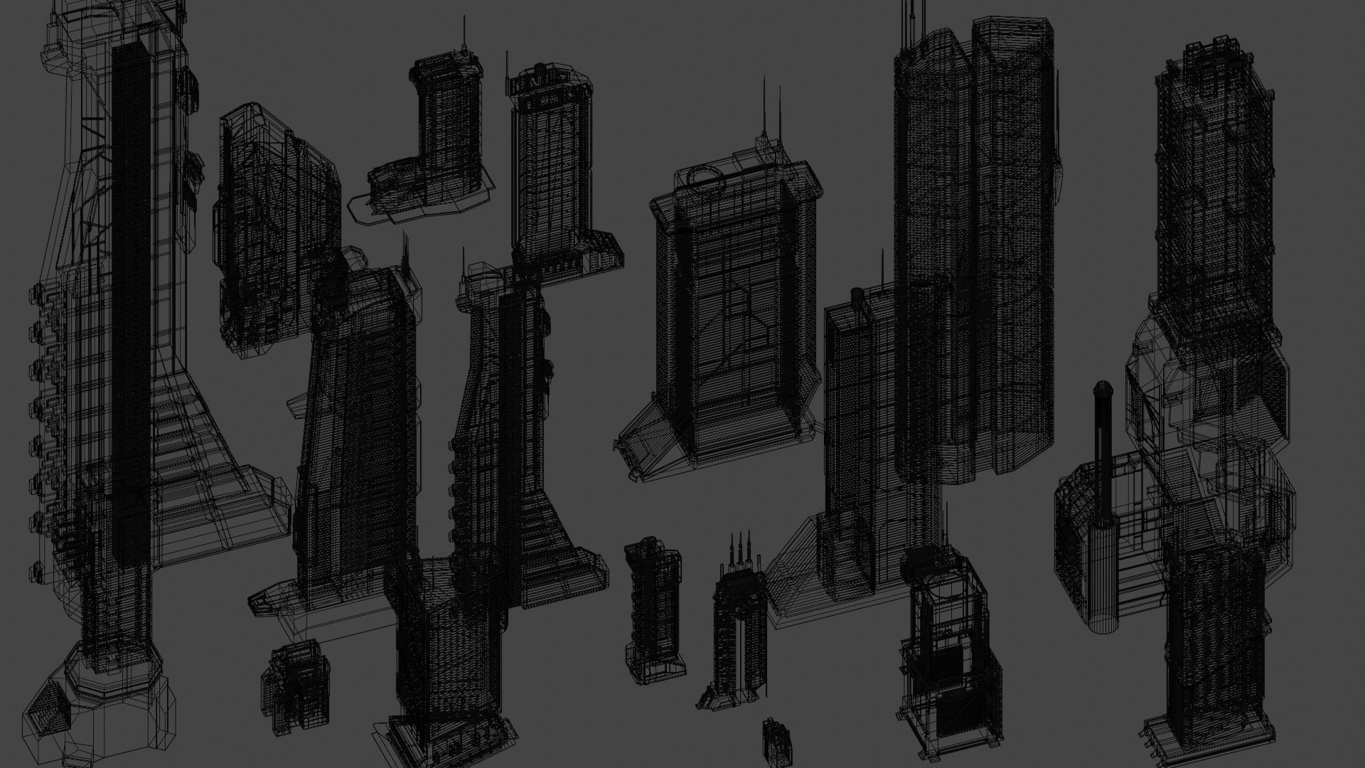 Scifi Building Textured Asset set 3D model_1