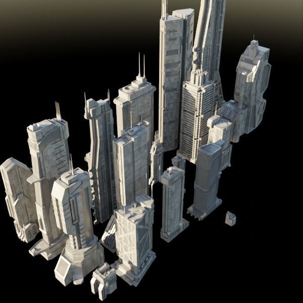 Scifi Building Textured Asset set 3D model_6