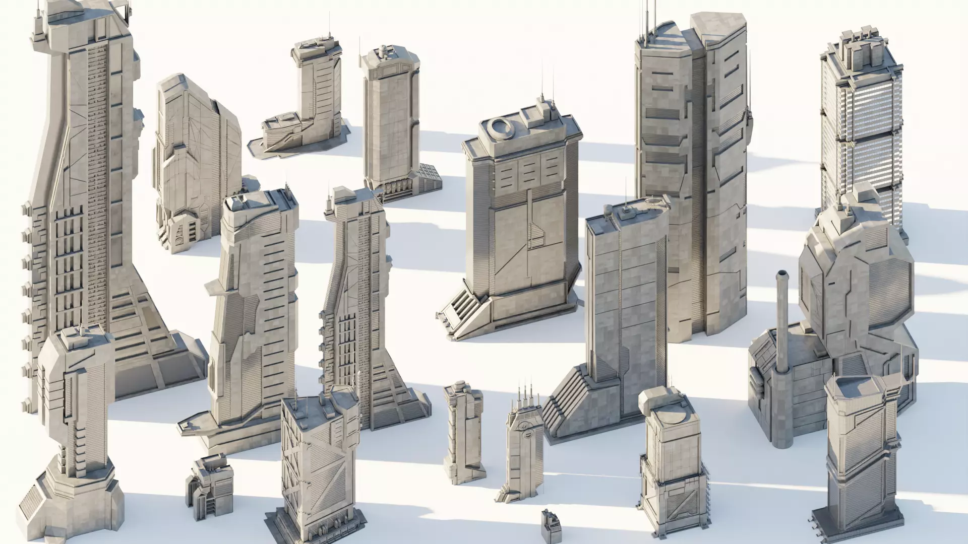 Scifi Building Textured Asset set 3D model_0