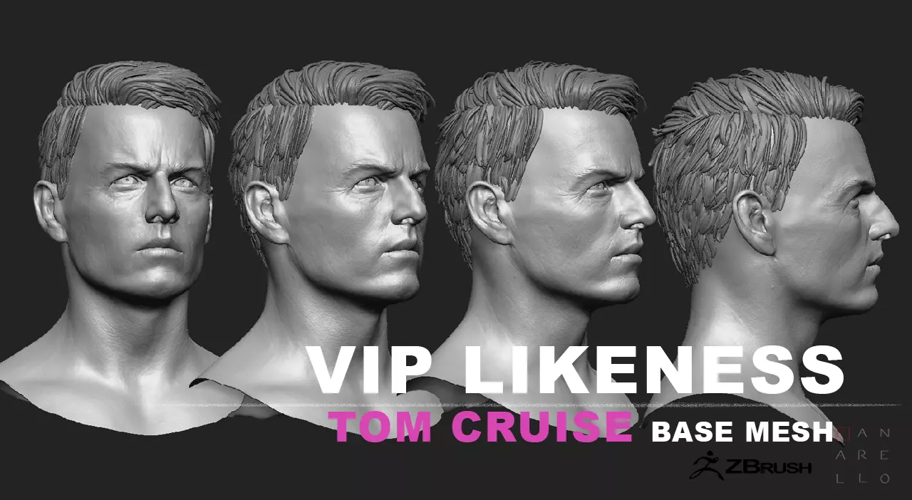 TOM CRUISE Ethan hunt - UV head basemesh obj ztl fbx Low-poly 3D model_0