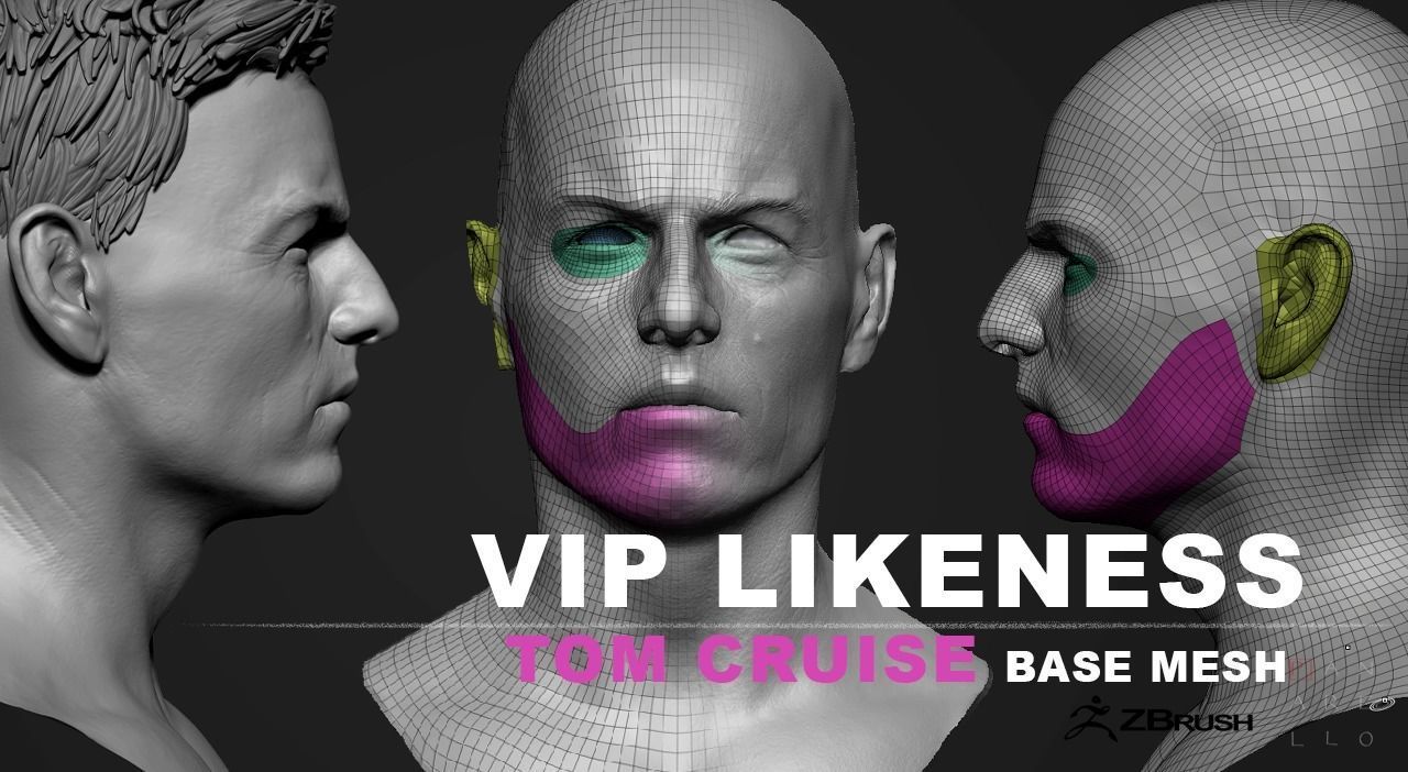 TOM CRUISE Ethan hunt - UV head basemesh obj ztl fbx Low-poly 3D model_1