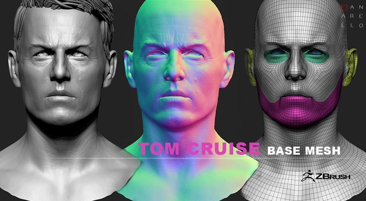 TOM CRUISE Ethan hunt - UV head basemesh obj ztl fbx Low-poly 3D model_2