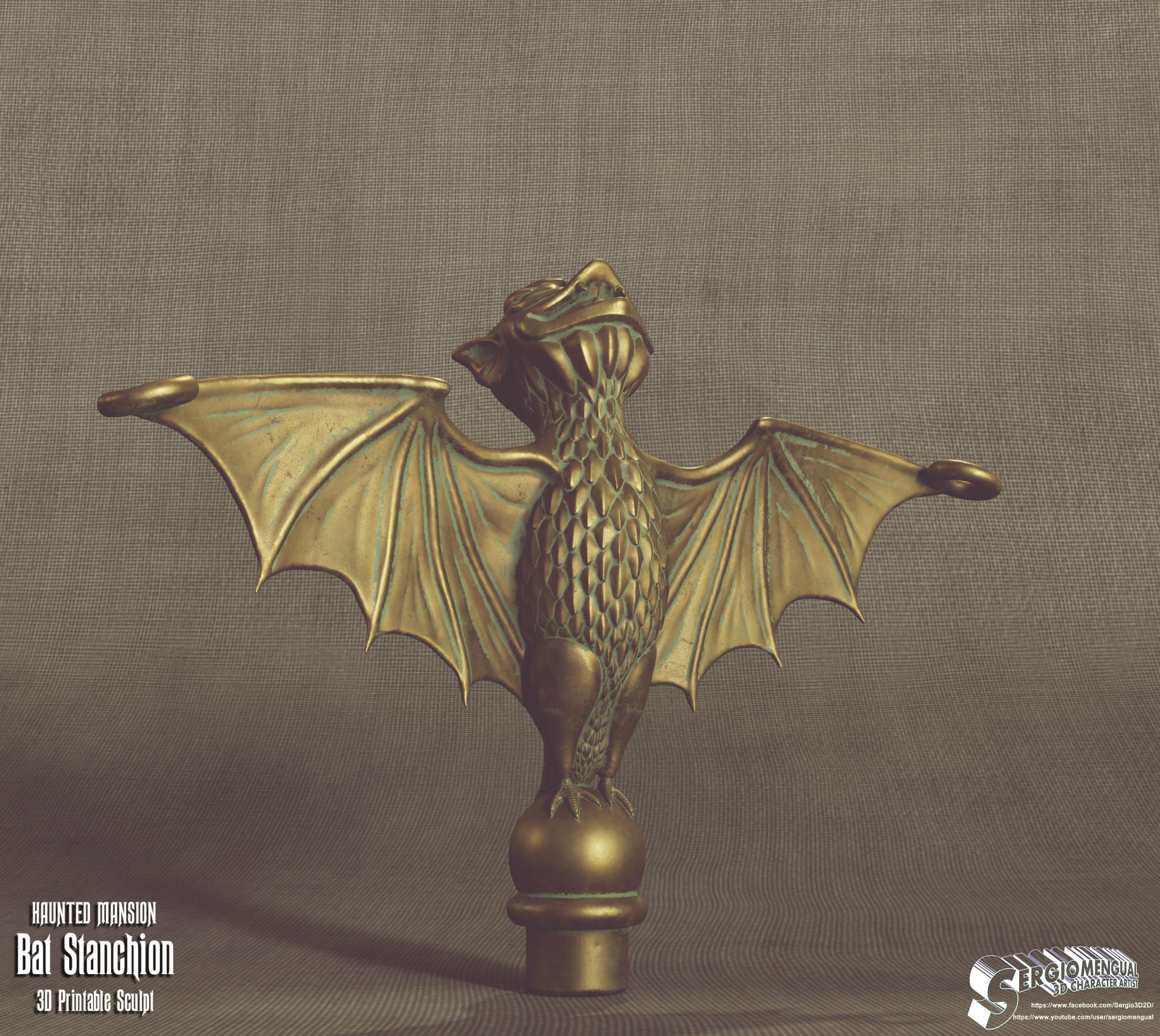 Haunted Mansion Bat Stanchion 3D Printable Sculpt 3D print model_2