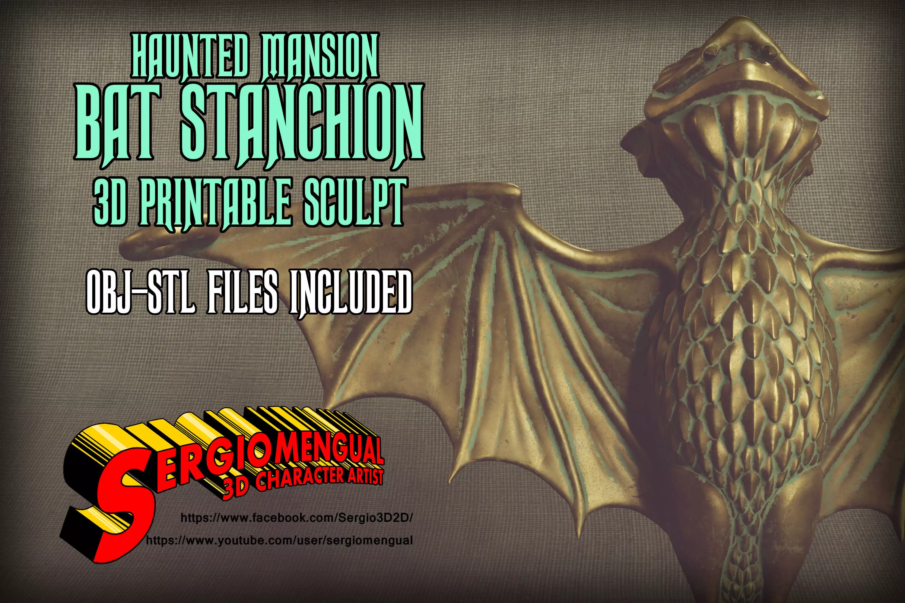 Haunted Mansion Bat Stanchion 3D Printable Sculpt 3D print model_0