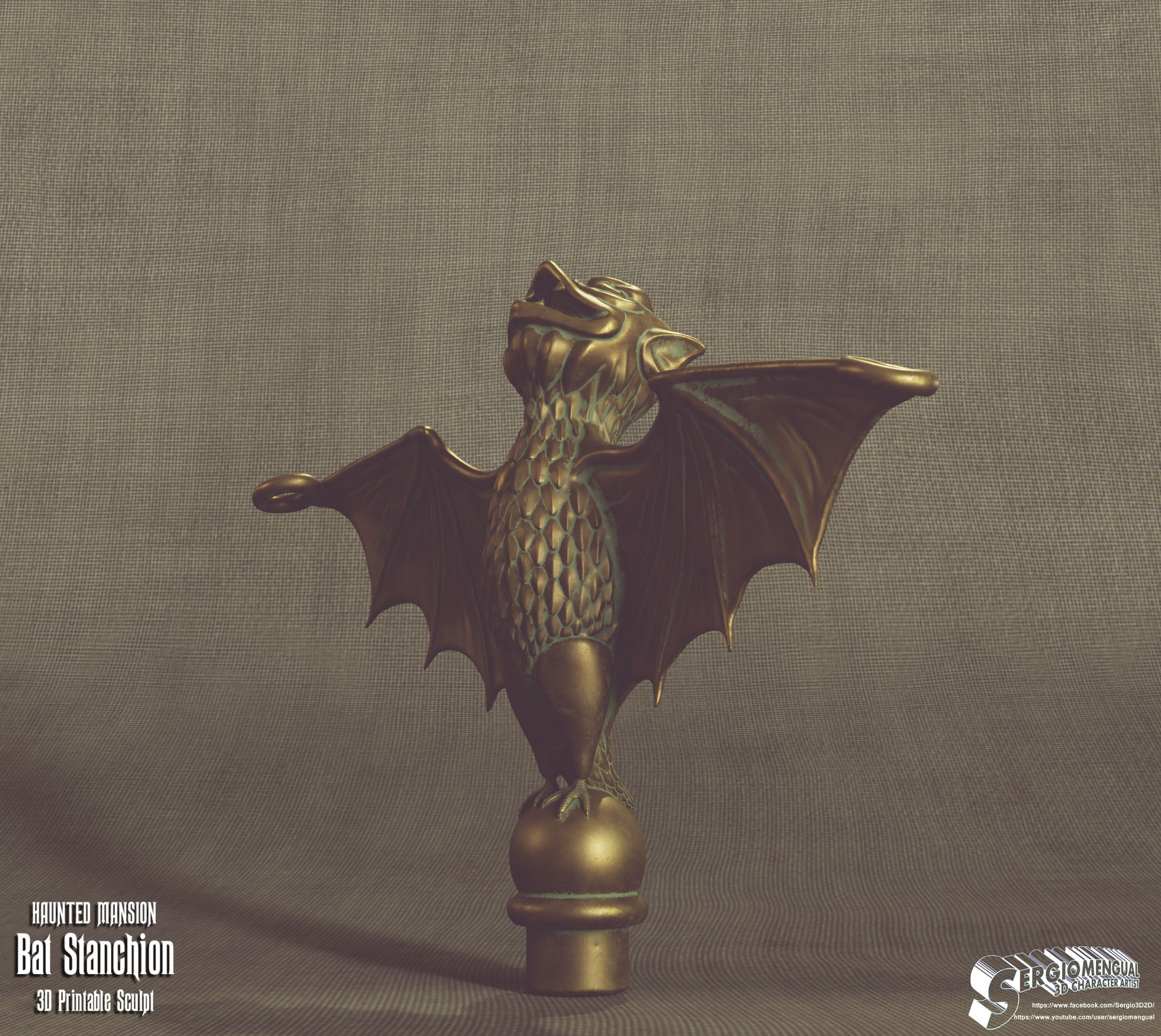 Haunted Mansion Bat Stanchion 3D Printable Sculpt 3D print model_6