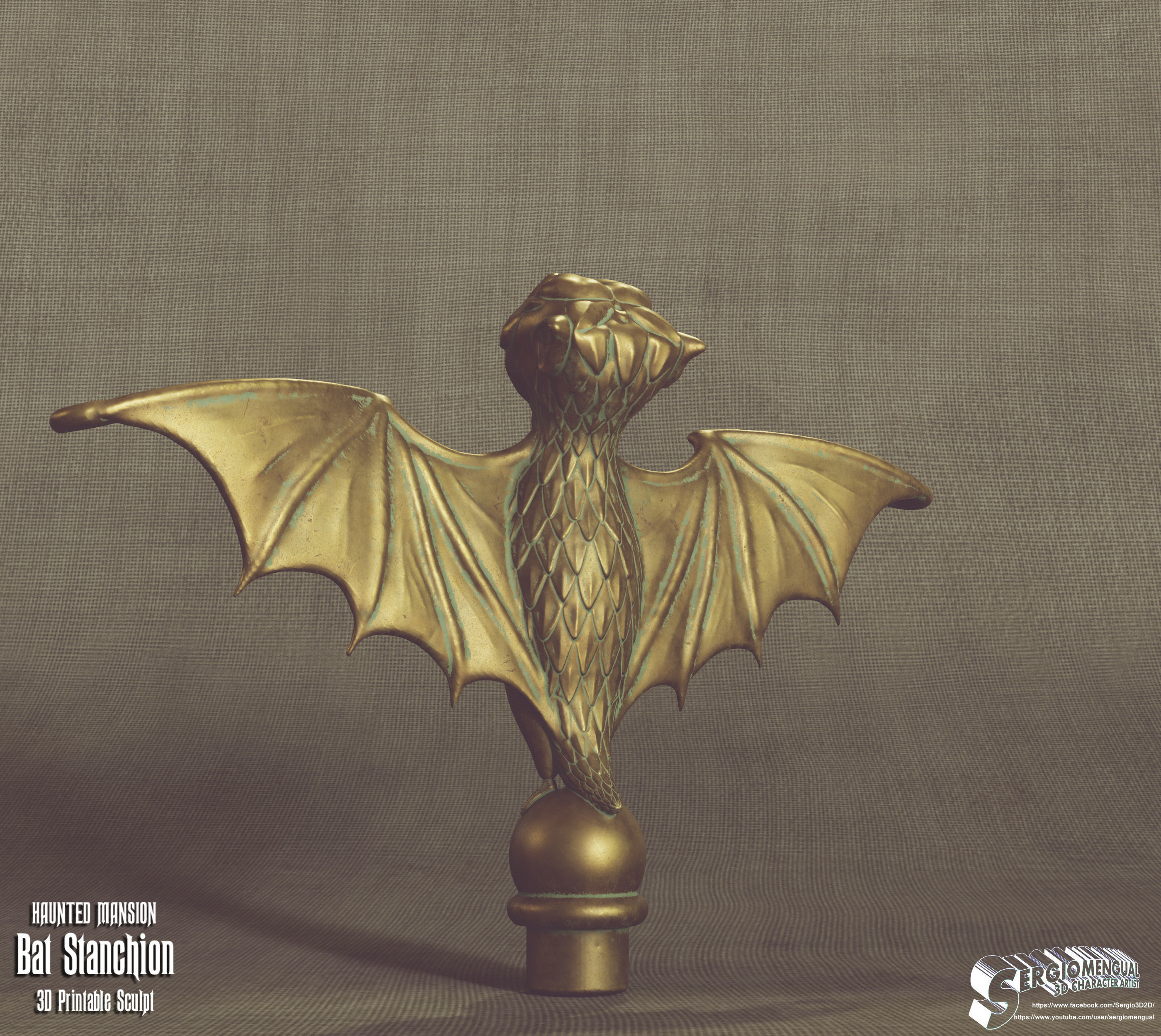 Haunted Mansion Bat Stanchion 3D Printable Sculpt 3D print model_5