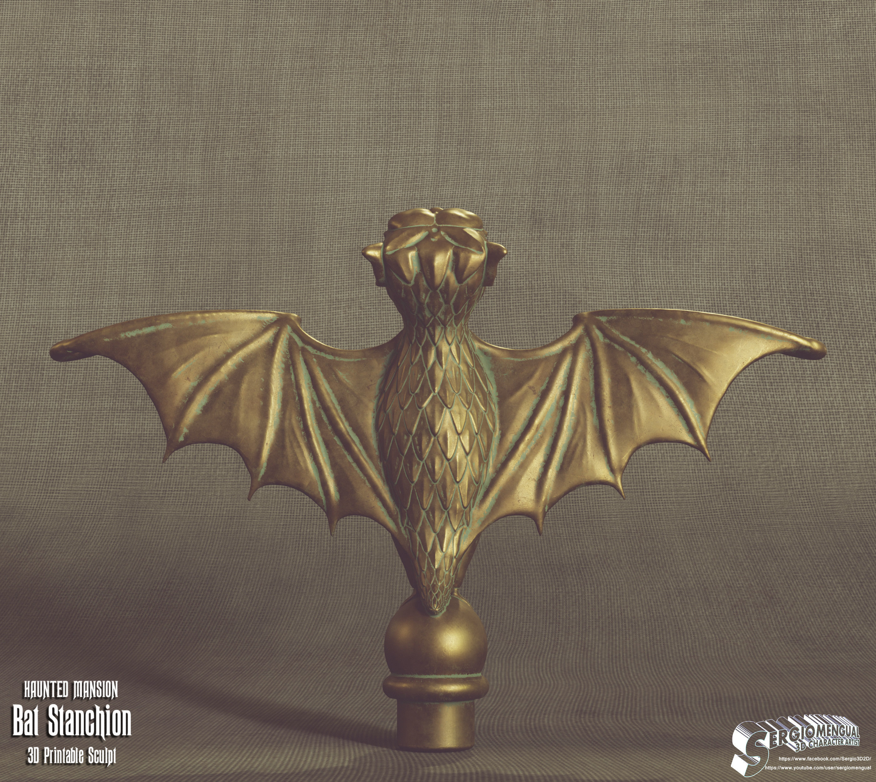 Haunted Mansion Bat Stanchion 3D Printable Sculpt 3D print model_4