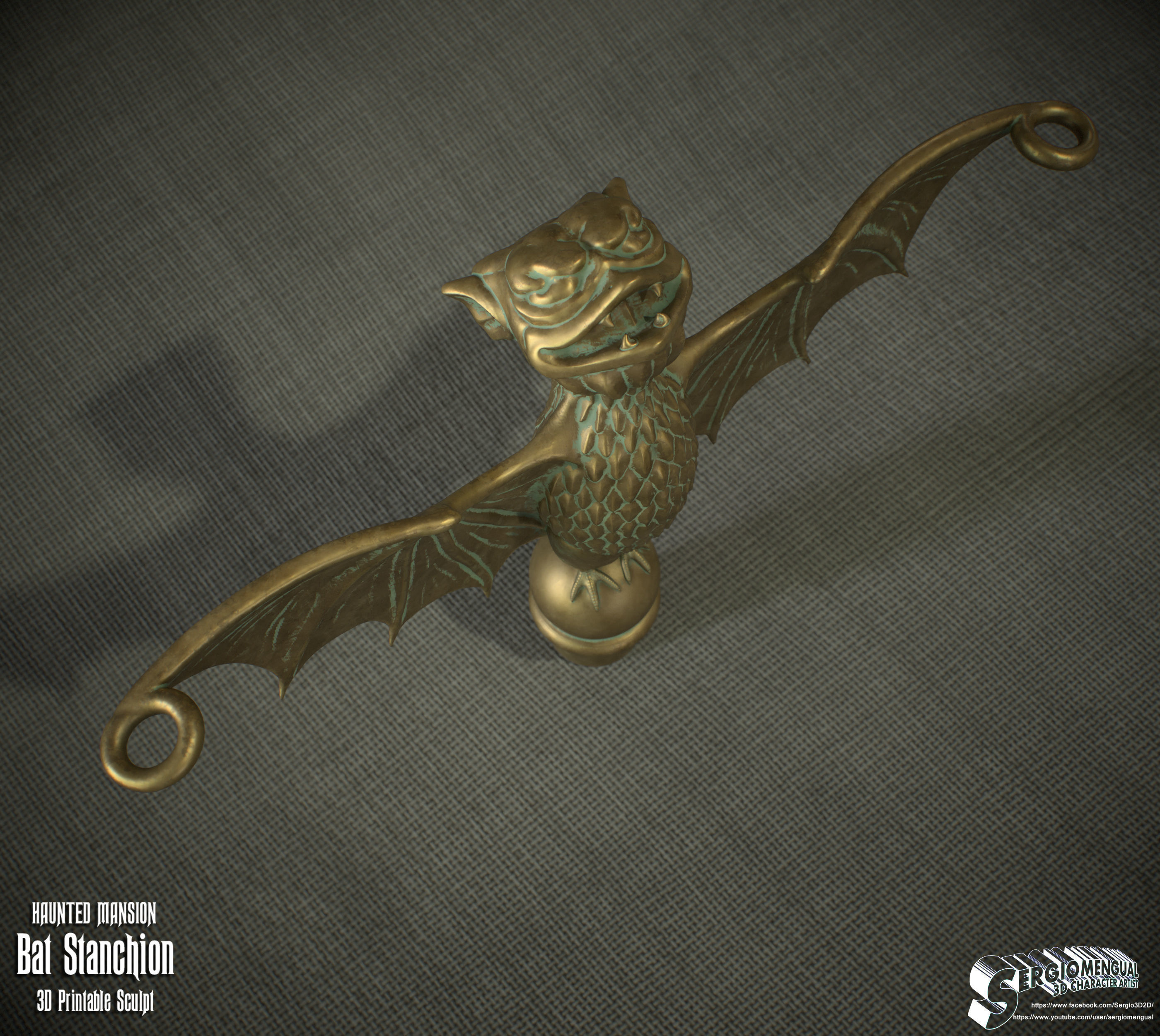 Haunted Mansion Bat Stanchion 3D Printable Sculpt 3D print model_8