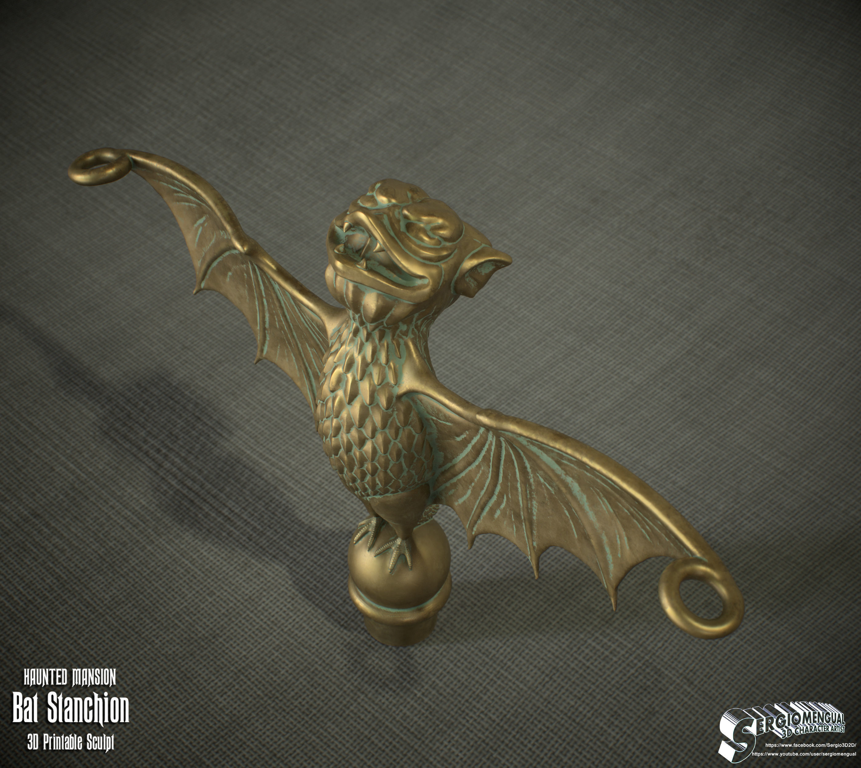 Haunted Mansion Bat Stanchion 3D Printable Sculpt 3D print model_7