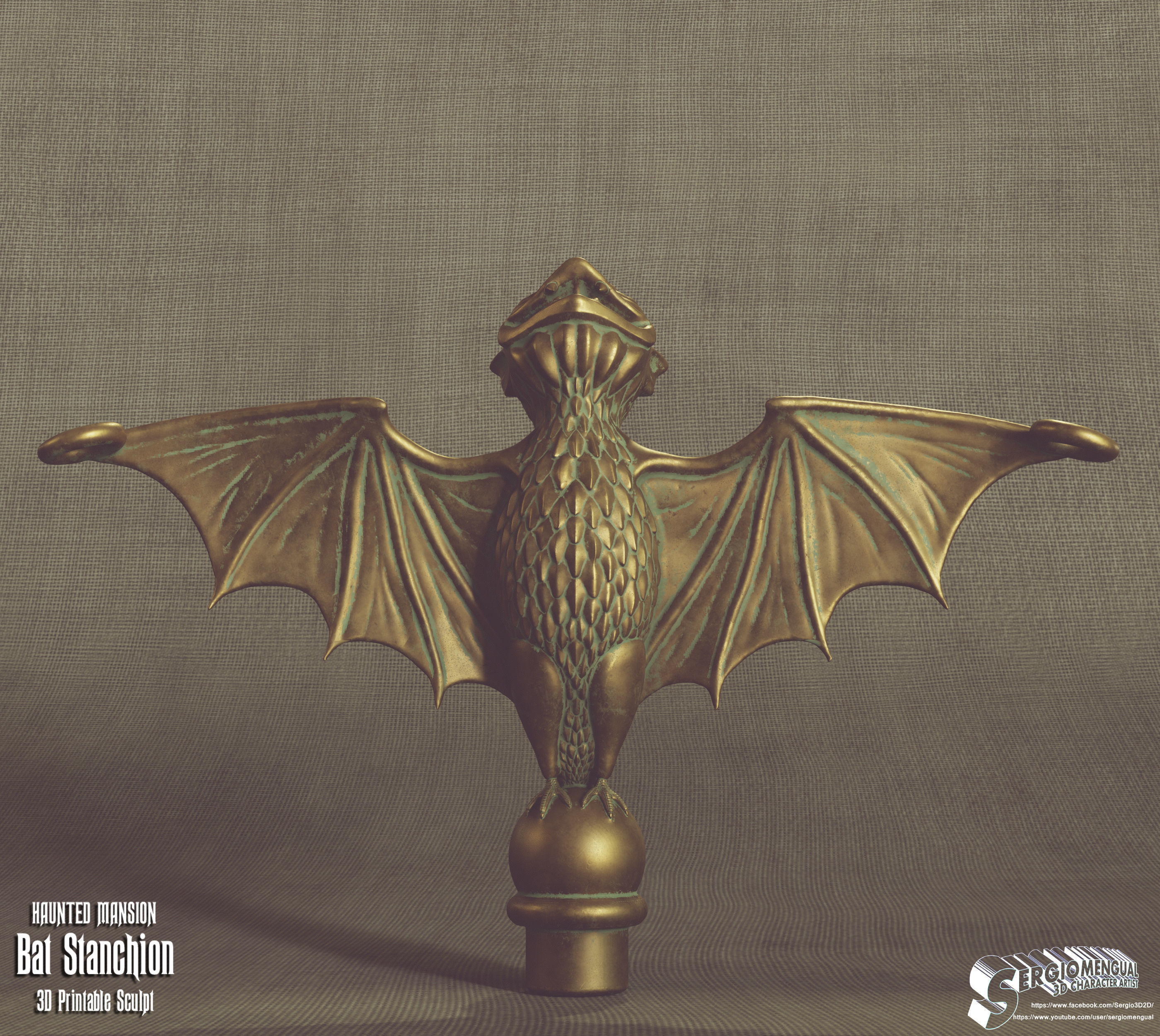 Haunted Mansion Bat Stanchion 3D Printable Sculpt 3D print model_1