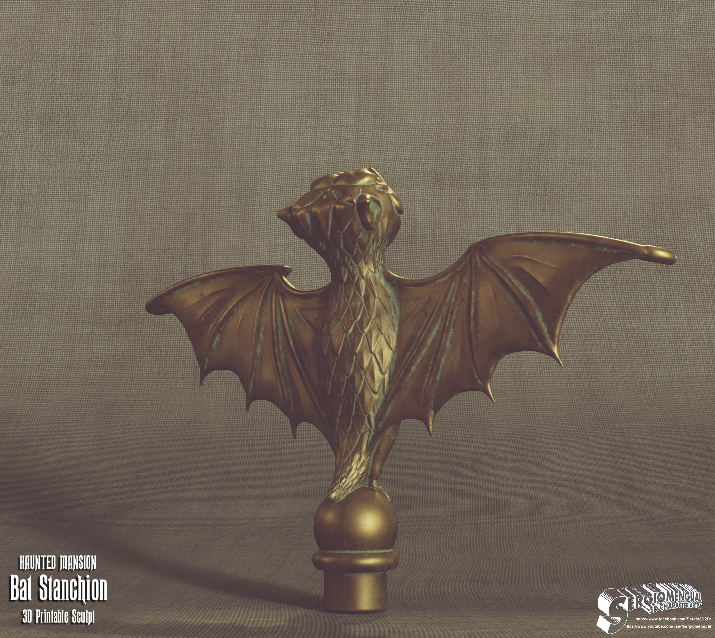Haunted Mansion Bat Stanchion 3D Printable Sculpt 3D print model_3