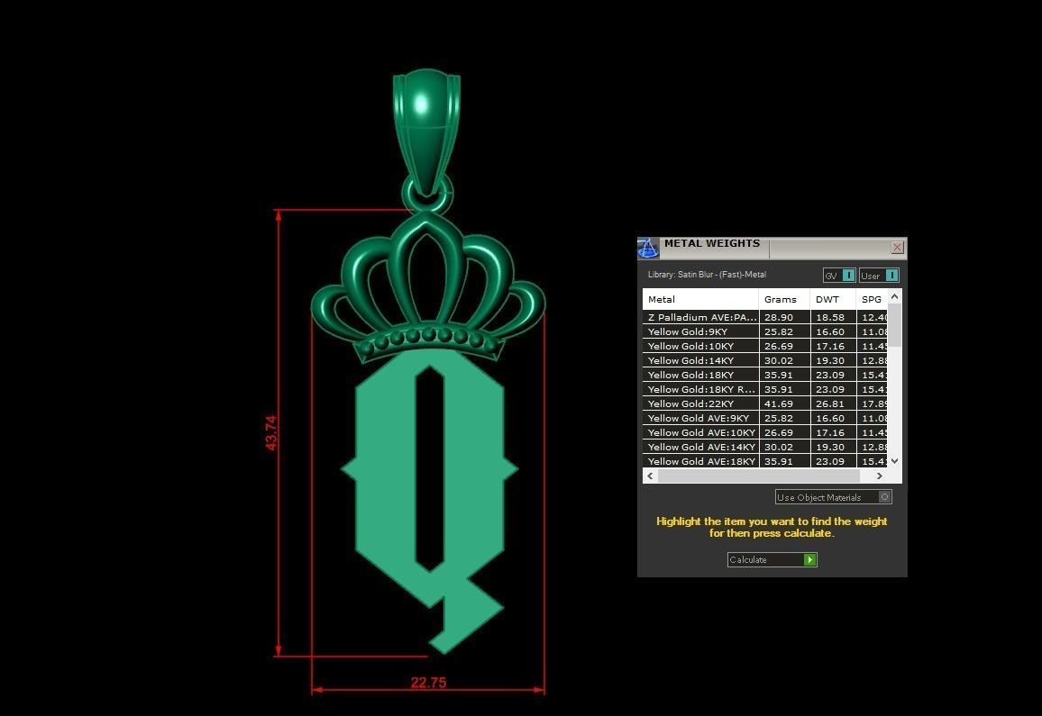Q Pendant Letter Jewelry Version 7 3D model_1