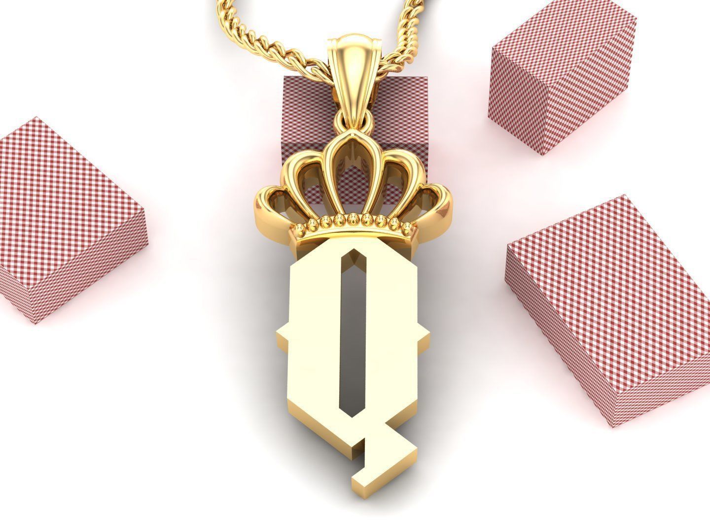 Q Pendant Letter Jewelry Version 7 3D model_3