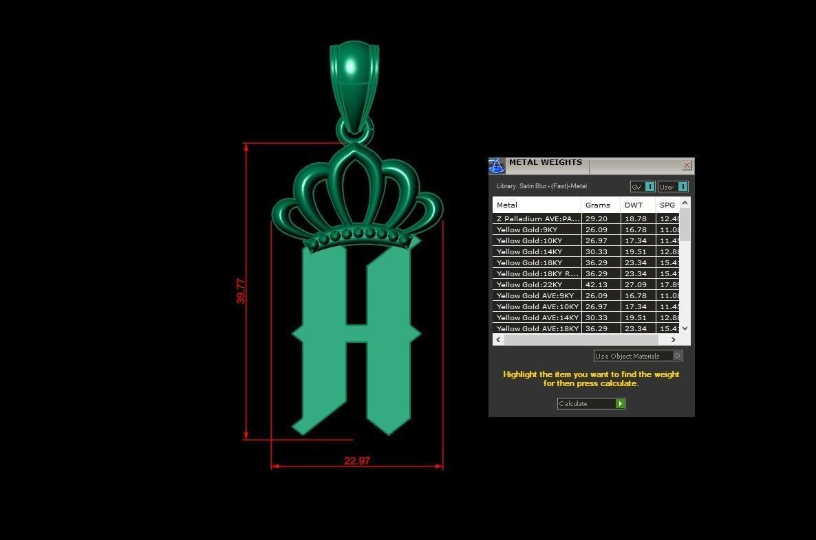 H Pendant Letter Jewelry Version 7 3D model_1