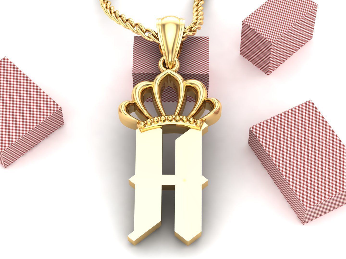 H Pendant Letter Jewelry Version 7 3D model_3