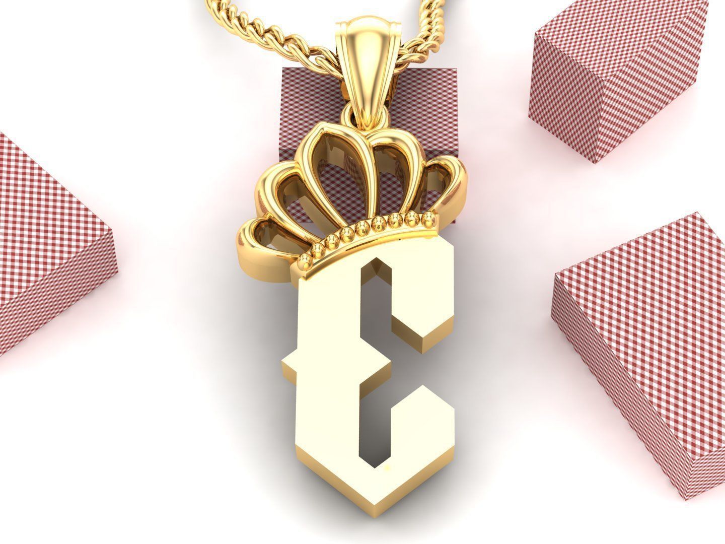 E Pendant Letter Jewelry Version 7 3D model_3